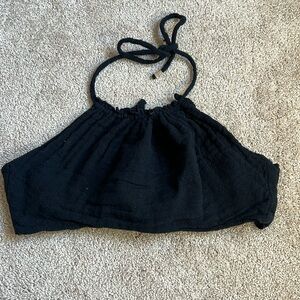 Free People Black Cotton Cropped Halter.